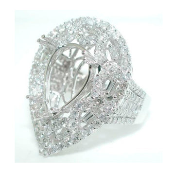 JUMBO 3 CT DIAMOND PEAR SHAPED Filagree Engagement Mounting Ring Setting 18K WG