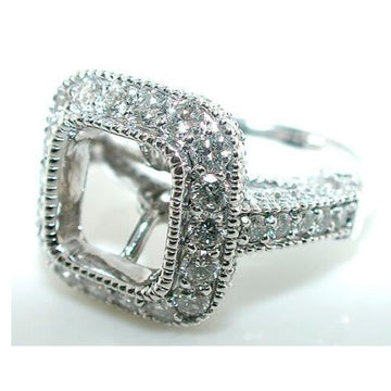 2.40CT Square HALO Diamond Deco Milgrain Engagement Mounting Ring Setting 14K