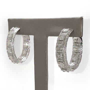 3.54 TCW Round & Baguette Cut Diamonds Inside-Out Oval Hoop Earrings In 18k Gold