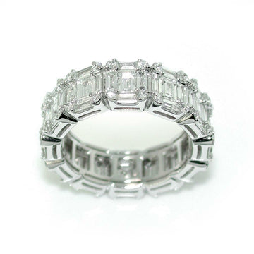 3.95 Carats Round & Baguette Cut Diamonds Eternity Band Ring In 14k White Gold