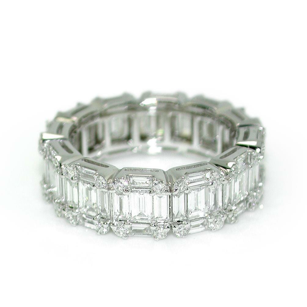 3.95 Carats Round & Baguette Cut Diamonds Eternity Band Ring In 14k White Gold