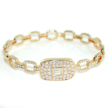 Beautiful 2.04 TCW Round & Baguette Diamonds Bangle Bracelet In 14k Yellow Gold