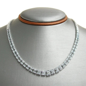 Gorgeous 15.90 TCW Round, Baguette & Emerald Cut Diamond Necklace 18k White Gold